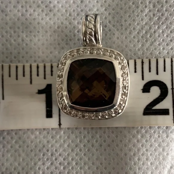 David Yurman Albion Necklace Pendant Smoky Quartz & Pave Diamond 18k & Sterling - Picture 12 of 13